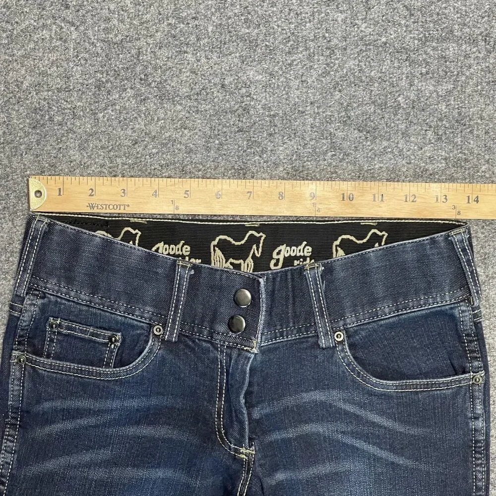 Goode Rider Ladies Stretch Denim Knee Patch Breeches Embroidered Back Pockets - Picture 5 of 9
